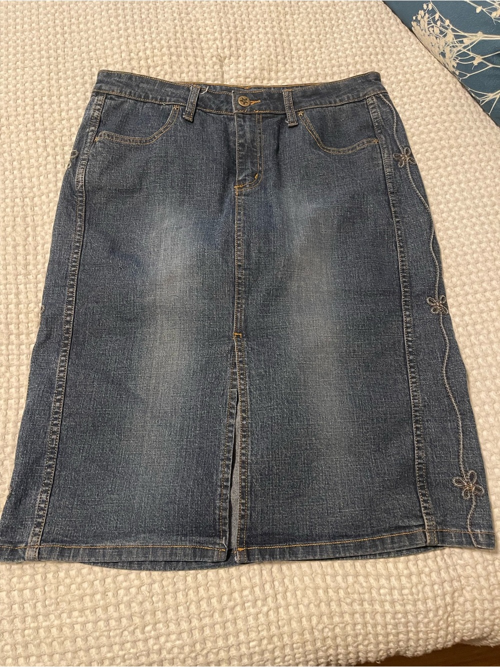 Bubblegum Denim Midi Skirt in Faded Blue